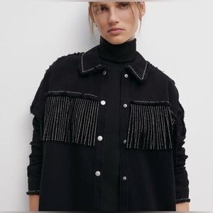 Zara Black Fringe Jacket Sz XS